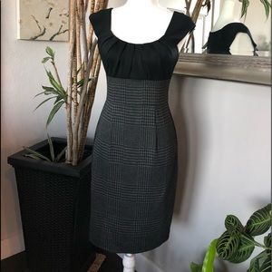 London Times Black & Grey Houndstooth Cap Sleeve Midi Dress Size 4